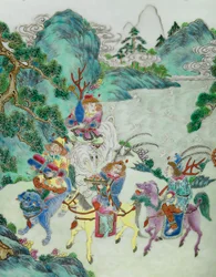 Detail van een paar keizerlijke Famille Rose vazen