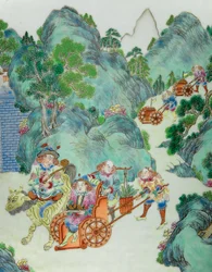 Detail van een paar Keizerlijke Famille Rose vazen