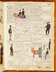 Italiaanse uniformen uit 1848, tafel uit Cenni Codex, collectie schetsen van soldaten door Quinto Cenni