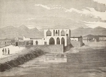 Het paleis van de Italiaanse vice-gouverneur, Massawa, Eritrea, gravure naar tekening van Quinto Cenni en schets van Pieragostini, uit L