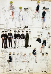 Uniformen van het Hertogdom Modena in 1849, plaat uit Cenni Codex collectie van militaire schetsen in aquarel