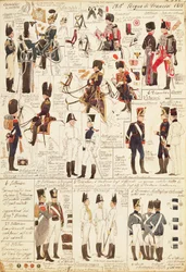 Uniformen van Jagers te paard van het Koninkrijk Frankrijk, door Quinto Cenni, kleurenplaat