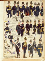 Uniformen van het Piëmontese leger uit 1814. Kleurenplaat door Cenni Quinto