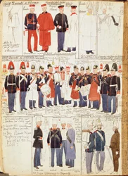 Verschillende uniformen van Hertogdom Parma door Quinto Cenni, kleurplaat