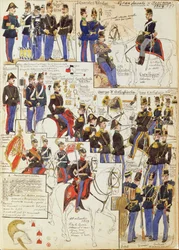 Verschillende uniformen van Groothertogdom Toscane door Quinto Cenni, kleurplaat