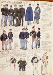 Verschillende uniformen van het Koninkrijk Italië, kleurplaat door Quinto Cenni
