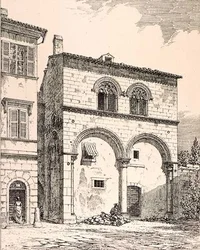 Huis op de Piazza del Duomo, Viterbo, Italië, uit 
