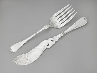 Visvork en mes, c. 1835-1845 (zilver)