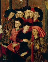 Prediking, detail van het San Bernardino Altaarstuk, door Joan Figuera en Tomas Rafael (actief in de tweede helft van de 16e eeuw), tempera op paneel, 399x253 cm. (detail)