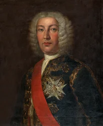 Spaans: Juan José Navarro de Viana y Búfalo (1687-1772) Markies de la Victoria, Capitán General de la Real Armada Portret van de Spaanse Admiraal José Navarro