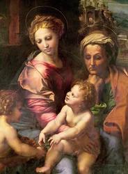 De Heilige Familie (of De Parel), detail: de Maagd, Sint-Elizabeth en Kind, ca. 1518