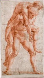 Jonge man die een oude man op zijn rug draagt: Aeneas en Anchises, ca. 1514