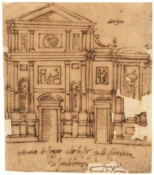 Ontwerp voor de gevel van San Lorenzo, Florence (pen en bruine inkt, op geolied calqueerpapier)