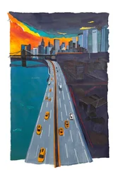 Oranje lucht boven New York, 2019 (acryl en collage op papier)