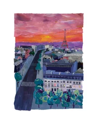 Parijs bij schemering, 2021 (acryl en collage op papier)