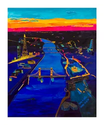 Zonsondergang over Londen, 2020 (acryl en collage op papier)