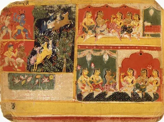 Een illustratie bij de "Bhagvata Purana", Boek X, Hoofdstuk 21, c.1525
