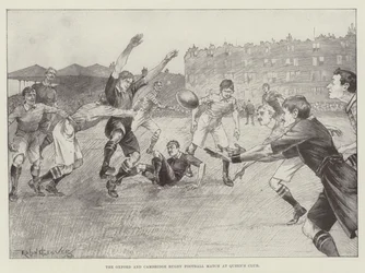 De rugbywedstrijd Oxford en Cambridge bij Queen