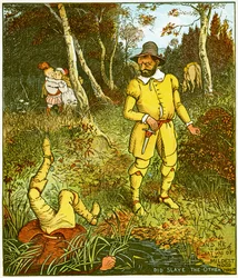 En hij die het mildst van aard was, doodde de ander daar (illustratie uit Babes in the Wood)
