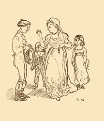Mevrouw Gilpin betaalt de postjongen om haar man te vinden, 1878, c1918