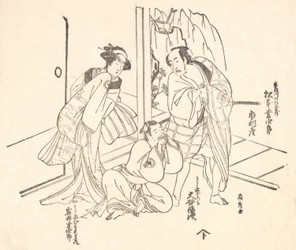 Scène uit een Drama: Matsumoto Koshiro I en Twee Andere Acteurs