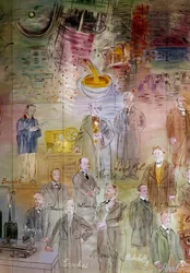 La Fee Electricite, detail: Portretten van Emile Baudot, Samuel Morse, William Thomson (Lord Kelvin), Jules Francois Joubert, Wilhelm Conrad Rentgen, Eleuthere Mascart, Wilhelm Hallwachs, Henri Becquerel, William Crookes, James Clerk Maxwell, Hermann von H