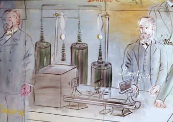 La Fee Electricite, detail: Portretten van Wilhelm Conrad Rontgen (1845-1923), Duits natuurkundige.1937 (schilderij)