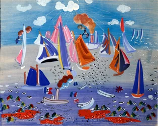 Zee en boten - Gouache op papier, ca. 1930