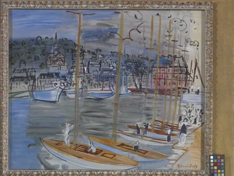 Jachten in de haven van Deauville (olieverf op doek)
