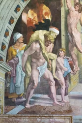 De brand in het Borgo, detail (waarschijnlijk Aeneas die ontsnapt met zijn vader Anchises en zijn zoon Ascanius)