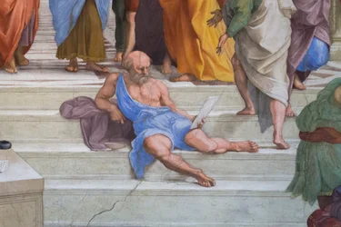 Diogenes van Sinope: detail van de School van Athene in de Stanza della Segnatura