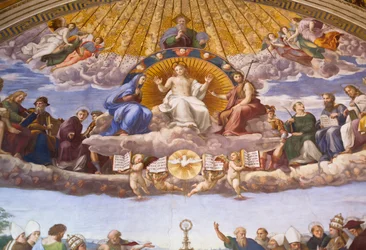 Dispuut over het Heilig Sacrament - fresco door Raphael