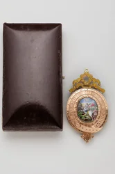 Orde van de Kousenband - de Kleine George - Achterkant van de hanger, met een miniatuur op email van Sint-Joris die de draak bevecht (1800-1850)