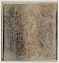 Aeneas begeleid door Dido, studie voor de randscène (3e compartiment links) van de 