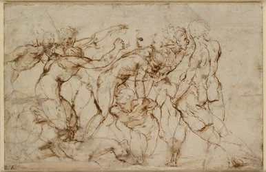 Slagveld met Gevangenen die Geboeid Worden