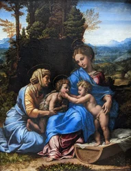Frans:  La Petite Sainte Famille Heilige Familie met Sint Elizabeth en het kindje Sint John