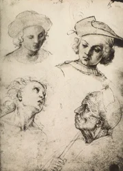 Studie van vier mannelijke gezichten