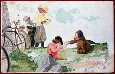 Landelijk Feest: Picknick en Fietsen - illustratie door R. Kirchner, circa 1900