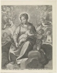 Maria met het Christuskind in de wolken