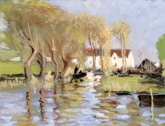 Bark op een kanaal, monding van de Gironde (gouache op papier)