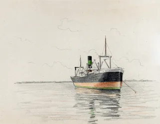 Vracht op de monding van de Gironde (houtskool en pastel)