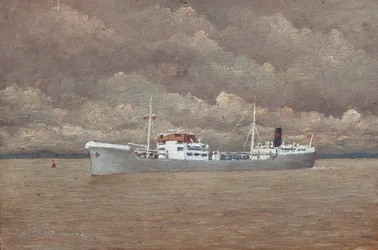 Vracht op de monding van de Gironde met stormachtige lucht (olieverf op hout)