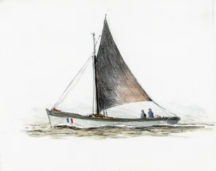 Gabare aan de monding van de Gironde (gouache, houtskool en potlood op papier)
