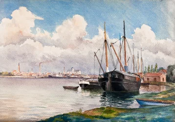 De haven van Bordeaux bij Bacalan (gouache op papier)