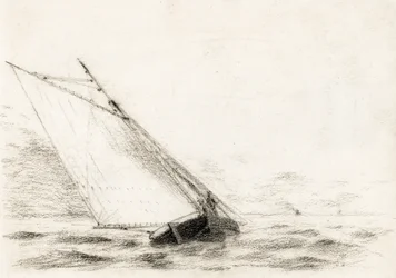 zeilboot op de monding van de Gironde (Houtskool)