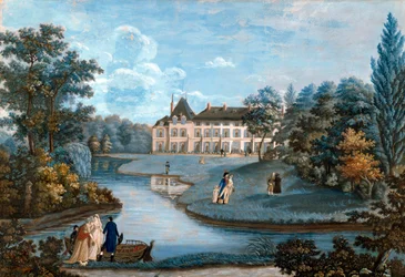 Gezicht op de gevel en het park van het kasteel van Malmaison