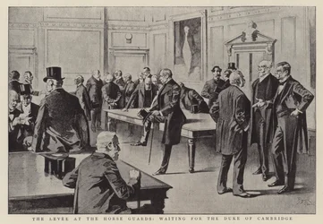 De dijk bij de Horse Guards, wachtend op de hertog van Cambridge (litho)