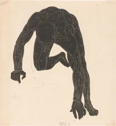 Anatomische studie van de hals-, arm- en beenspieren van een man in silhouet