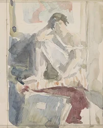 Zittende vrouw in een interieur