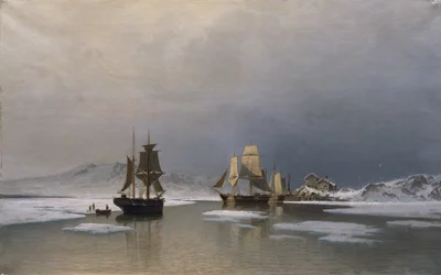 Zeilschepen op bevroren fjord
